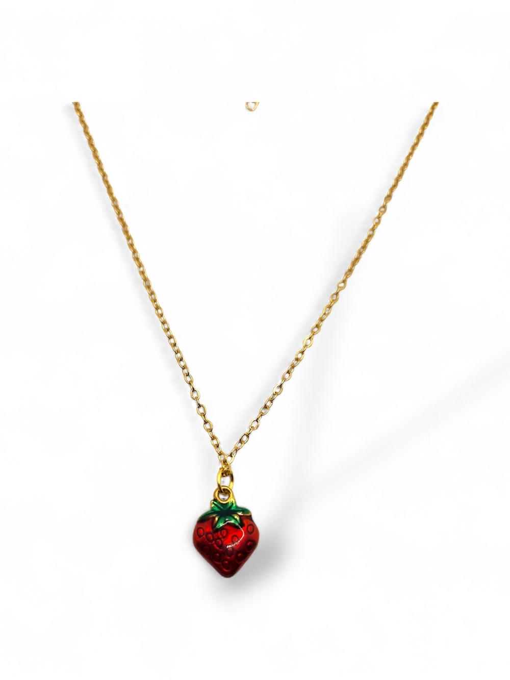 Gold Chain Strawberry Pendant Necklace - Red Strawberry Charm